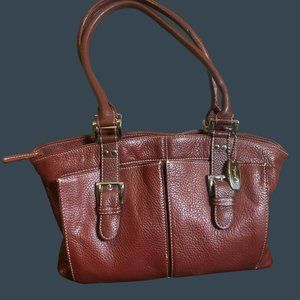 Tignanello Pepple Brown Leather Handbag 3 outside pockets